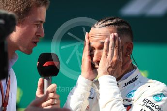 World © Octane Photographic Ltd. Formula 1 – Hungarian GP - Parc Ferme. Mercedes AMG Petronas Motorsport AMG F1 W09 EQ Power+ - Lewis Hamilton and Paul di Resta. Hungaroring, Budapest, Hungary. Sunday 29th July 2018.