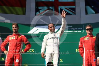 World © Octane Photographic Ltd. Formula 1 – Hungarian GP - Podium. Mercedes AMG Petronas Motorsport AMG F1 W09 EQ Power+ - Lewis Hamilton and Scuderia Ferrari SF71-H – Sebastian Vettel and Kimi Raikkonen. Hungaroring, Budapest, Hungary. Sunday 29th July 2018.