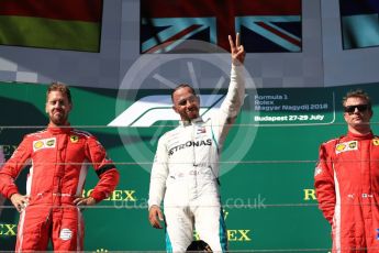 World © Octane Photographic Ltd. Formula 1 – Hungarian GP - Podium. Mercedes AMG Petronas Motorsport AMG F1 W09 EQ Power+ - Lewis Hamilton and Scuderia Ferrari SF71-H – Sebastian Vettel and Kimi Raikkonen. Hungaroring, Budapest, Hungary. Sunday 29th July 2018.