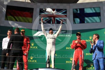 World © Octane Photographic Ltd. Formula 1 – Hungarian GP - Podium. Mercedes AMG Petronas Motorsport AMG F1 W09 EQ Power+ - Lewis Hamilton and Scuderia Ferrari SF71-H – Sebastian Vettel and Kimi Raikkonen. Hungaroring, Budapest, Hungary. Sunday 29th July 2018.