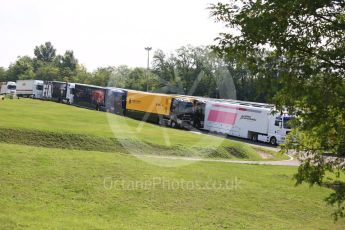World © Octane Photographic Ltd. Formula 1 – Hungarian GP - Practice 1. Some of the F1 transporters parked up. Hungaroring, Budapest, Hungary. Friday 27th July 2018.