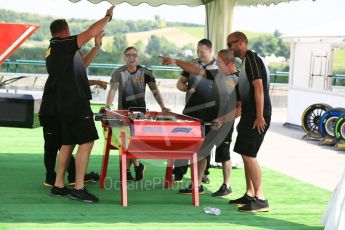 World © Octane Photographic Ltd. Formula 1 - Hungarian GP - Paddock. Pirelli technicians playing F1 table football "Feel the blood boil". Hungaroring, Budapest, Hungary. Friday 27th July 2018.