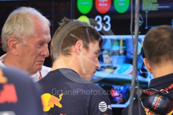 World © Octane Photographic Ltd. Formula 1 – Hungarian GP - Practice 1. Aston Martin Red Bull Racing TAG Heuer RB14 – Max Verstappen and Helmut Marko - advisor to the Red Bull GmbH Formula One Teams and head of Red Bull's driver development program. Hungaroring, Budapest, Hungary. Friday 27th July 2018.