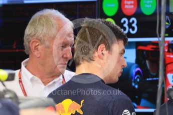 World © Octane Photographic Ltd. Formula 1 – Hungarian GP - Practice 1. Aston Martin Red Bull Racing TAG Heuer RB14 – Max Verstappen and Helmut Marko - advisor to the Red Bull GmbH Formula One Teams and head of Red Bull's driver development program. Hungaroring, Budapest, Hungary. Friday 27th July 2018.