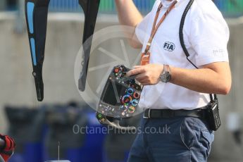 World © Octane Photographic Ltd. Formula 1 – Hungarian GP - Practice 2. Haas F1 Team VF-18 – Romain Grosjean steering wheel. Hungaroring, Budapest, Hungary. Friday 27th July 2018.