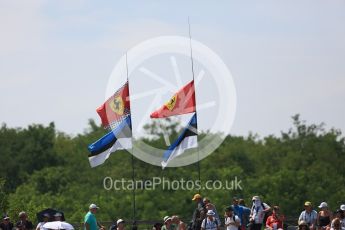 World © Octane Photographic Ltd. Formula 1 – Hungarian GP - Practice 3. Ferrari falgs at the T1 grandstand. Hungaroring, Budapest, Hungary. Saturday 28th July 2018.