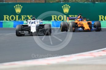 World © Octane Photographic Ltd. Formula 1 – Hungarian GP - Practice 3. Williams Martini Racing FW41 – Lance Stroll and McLaren MCL33 – Fernando Alonso. Hungaroring, Budapest, Hungary. Saturday 28th July 2018.