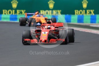 World © Octane Photographic Ltd. Formula 1 – Hungarian GP - Practice 3. Scuderia Ferrari SF71-H – Sebastian Vettel and McLaren MCL33 – Fernando Alonso. Hungaroring, Budapest, Hungary. Saturday 28th July 2018.