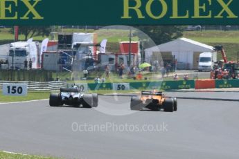 World © Octane Photographic Ltd. Formula 1 – Hungarian GP - Practice 3. Mercedes AMG Petronas Motorsport AMG F1 W09 EQ Power+ - Lewis Hamilton and McLaren MCL33 – Fernando Alonso. Hungaroring, Budapest, Hungary. Saturday 28th July 2018.