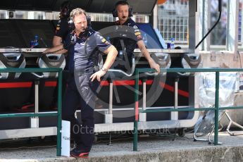 World © Octane Photographic Ltd. Formula 1 - Hungarian GP - Practice 3. Christian Horner - Team Principal and Jonathan Wheatley - Team Manager of Red Bull Racing. Hungaroring, Budapest, Hungary. Friday 27th July 2018.