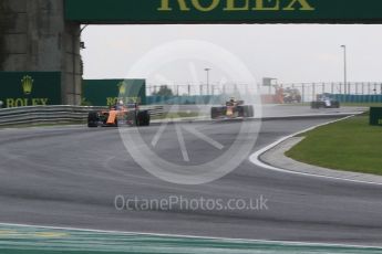 World © Octane Photographic Ltd. Formula 1 – Hungarian GP - Qualifying. McLaren MCL33 – Fernando Alonso and Aston Martin Red Bull Racing TAG Heuer RB14 – Max Verstappen. Hungaroring, Budapest, Hungary. Saturday 28th July 2018.