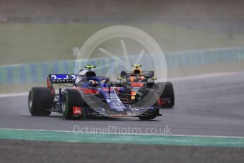 World © Octane Photographic Ltd. Formula 1 – Hungarian GP - Qualifying. Scuderia Toro Rosso STR13 – Pierre Gasly and Aston Martin Red Bull Racing TAG Heuer RB14 – Max Verstappen. Hungaroring, Budapest, Hungary. Saturday 28th July 2018.