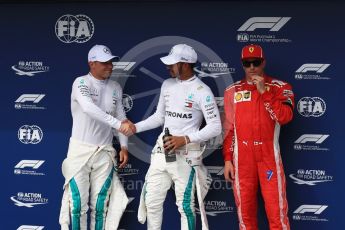 World © Octane Photographic Ltd. Formula 1 – Hungarian GP - Qualifying. Mercedes AMG Petronas Motorsport AMG F1 W09 EQ Power+ - Lewis Hamilton and Valtteri Bottas and Scuderia Ferrari SF71-H – Kimi Raikkonen. Hungaroring, Budapest, Hungary. Saturday 28th July 2018.