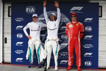 World © Octane Photographic Ltd. Formula 1 – Hungarian GP - Qualifying. Mercedes AMG Petronas Motorsport AMG F1 W09 EQ Power+ - Lewis Hamilton and Valtteri Bottas and Scuderia Ferrari SF71-H – Kimi Raikkonen. Hungaroring, Budapest, Hungary. Saturday 28th July 2018.