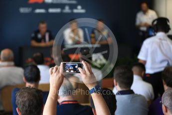 World © Octane Photographic Ltd. Formula 1 - Hungarian GP - Friday FIA Team. Otmar Szafnauer - Chief Operating Officer of Sahara Force India, Toto Wolff - Executive Director & Head of Mercedes-Benz Motorsport and Mario Isola – Pirelli Head of Car Racing. Hungaroring, Budapest, Hungary. Friday 27th July 2018.