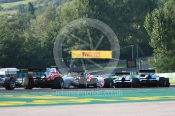 World © Octane Photographic Ltd. GP3 – Hungarian GP – Race 1. The pack heads away from Turn 2. Hungaroring, Budapest, Hungary. Saturday 28th July 2018.