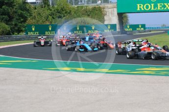World © Octane Photographic Ltd. GP3 – Hungarian GP – Race 2. The pack head through turn 2. Hungaroring, Budapest, Hungary. Sunday 29th July 2018.