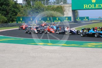 World © Octane Photographic Ltd. GP3 – Hungarian GP – Race 2. The pack head through turn 2. Hungaroring, Budapest, Hungary. Sunday 29th July 2018.