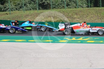 World © Octane Photographic Ltd. GP3 – Hungarian GP – Race 2. The pack head through turn 2. Hungaroring, Budapest, Hungary. Sunday 29th July 2018.