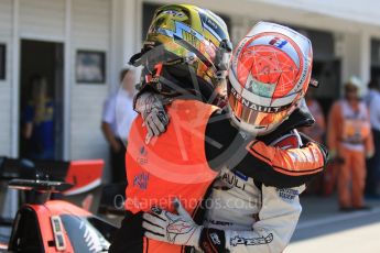 World © Octane Photographic Ltd. GP3 – Hungarian GP – Race 2. MP Motorsport - Dorian Boccolacci and ART Grand Prix - Anthoine Hubert. Hungaroring, Budapest, Hungary. Sunday 29th July 2018.