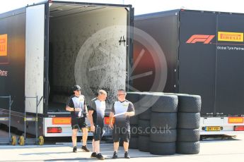 World © Octane Photographic Ltd. Formula 1 – Hungarian GP - Pitlane. Pirelli trucks unloading. Hungaroring, Budapest, Hungary. Thursday 26th July 2018.