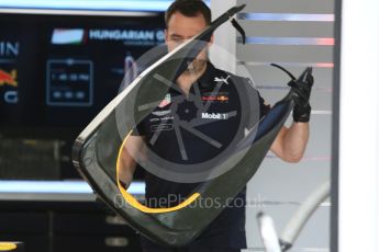 World © Octane Photographic Ltd. Formula 1 – Hungarian GP - Pit Lane. Aston Martin Red Bull Racing TAG Heuer RB14. Hungaroring, Budapest, Hungary. Thursday 26th July 2018.