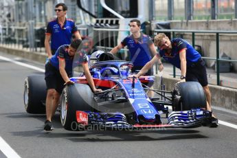 World © Octane Photographic Ltd. Formula 1 – Hungarian GP - Pit Lane. Scuderia Toro Rosso STR13 – Brendon Hartley. Hungaroring, Budapest, Hungary. Thursday 26th July 2018.