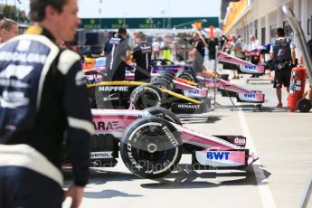 World © Octane Photographic Ltd. Formula 1 – Hungarian GP - Pit Lane. Sahara Force India VJM11, Renault Sport F1 Team RS18, Aston Martin Red Bull Racing TAG Heuer RB14 and Scuderia Toro Rosso STR13 . Hungaroring, Budapest, Hungary. Thursday 26th July 2018.