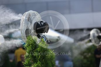World © Octane Photographic Ltd. Formula 1 – Hungarian GP - Paddock. Water mist cooling fans in the paddck. Hungaroring, Budapest, Hungary. Thursday 26th July 2018.