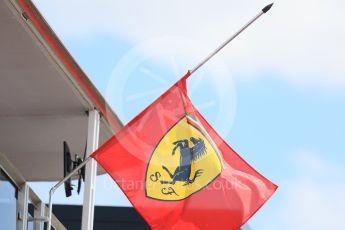 World © Octane Photographic Ltd. Formula 1 – Hungarian GP - Paddock. Scuderia Ferrari flag at half mast in memory of Sergio Marchionne who died 25th July. Hungaroring, Budapest, Hungary. Thursday 26th July 2018.