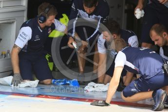 World © Octane Photographic Ltd. Formula 1 – Hungarian Post-Race Test - Day 1. Williams Martini Racing clear the garage floor of excess aeroflow paint. Hungaroring, Budapest, Hungary. Tuesday 31st July 2018.
