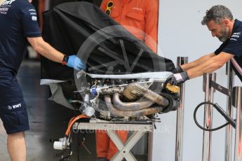 World © Octane Photographic Ltd. Formula 1 – Hungarian Post-Race Test - Day 2. Sahara Force India remove an engine from the garage – Nikita Mazepin. Hungaroring, Budapest, Hungary. Wednesday 1st August 2018.
