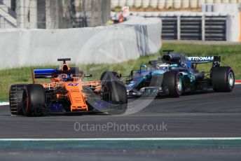 World © Octane Photographic Ltd. Formula 1 – In season test 1, day 2. McLaren MCL33 – Lando Norris and Mercedes AMG Petronas Motorsport AMG F1 W09 EQ Power+ - Valtteri Bottas. Circuit de Barcelona-Catalunya, Spain. Wednesday 16th May 2018.