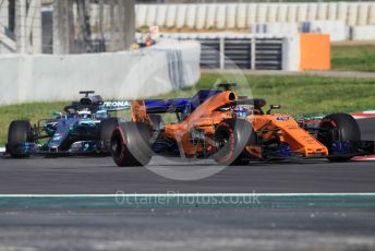 World © Octane Photographic Ltd. Formula 1 – In season test 1, day 2. McLaren MCL33 – Lando Norris and Mercedes AMG Petronas Motorsport AMG F1 W09 EQ Power+ - Valtteri Bottas. Circuit de Barcelona-Catalunya, Spain. Wednesday 16th May 2018.