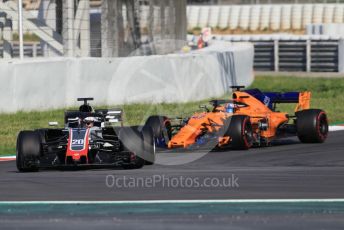 World © Octane Photographic Ltd. Formula 1 – In season test 1, day 2. Haas F1 Team VF-18 – Kevin Magnussen and McLaren MCL33 – Lando Norris. Circuit de Barcelona-Catalunya, Spain. Wednesday 16th May 2018.