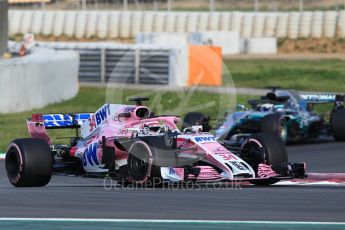 World © Octane Photographic Ltd. Formula 1 – In season test 1, day 2. Sahara Force India VJM11 – Nikita Mazepin and Mercedes AMG Petronas Motorsport AMG F1 W09 EQ Power+ - Valtteri Bottas. Circuit de Barcelona-Catalunya, Spain. Wednesday 16th May 2018.