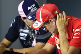 World © Octane Photographic Ltd. Formula 1 – Italian GP - FIA Drivers’ Press Conference. Racing Point Force India - Sergio Perez and Scuderia Ferrari - Sebastian Vettel. Autodromo Nazionale di Monza, Monza, Italy. Thursday 30th August 2018.