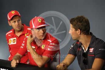 World © Octane Photographic Ltd. Formula 1 – Italian GP - FIA Drivers’ Press Conference. Scuderia Ferrari - Sebastian Vettel, Scuderia Ferrari - Kimi Raikkonen and Haas F1 Team -Romain Grosjean. Autodromo Nazionale di Monza, Monza, Italy. Thursday 30th August 2018.