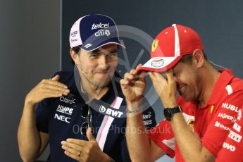 World © Octane Photographic Ltd. Formula 1 – Italian GP - FIA Drivers’ Press Conference. Racing Point Force India - Sergio Perez and Scuderia Ferrari - Sebastian Vettel. Autodromo Nazionale di Monza, Monza, Italy. Thursday 30th August 2018.