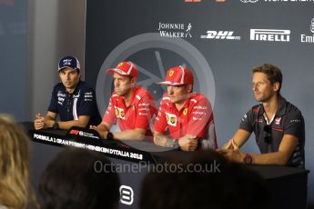 World © Octane Photographic Ltd. Formula 1 – Italian GP - FIA Drivers’ Press Conference. Racing Point Force India - Sergio Perez, Scuderia Ferrari - Sebastian Vettel, Scuderia Ferrari - Kimi Raikkonen and Haas F1 Team -Romain Grosjean. Autodromo Nazionale di Monza, Monza, Italy. Thursday 30th August 2018.