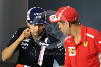 World © Octane Photographic Ltd. Formula 1 – Italian GP - FIA Drivers’ Press Conference. Racing Point Force India - Sergio Perez and Scuderia Ferrari - Sebastian Vettel. Autodromo Nazionale di Monza, Monza, Italy. Thursday 30th August 2018.