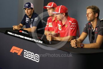 World © Octane Photographic Ltd. Formula 1 – Italian GP - FIA Drivers’ Press Conference. Racing Point Force India - Sergio Perez, Scuderia Ferrari - Sebastian Vettel, Scuderia Ferrari - Kimi Raikkonen and Haas F1 Team -Romain Grosjean. Autodromo Nazionale di Monza, Monza, Italy. Thursday 30th August 2018.