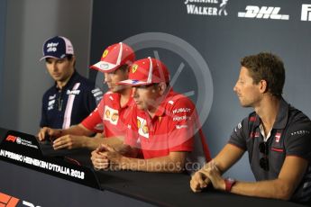 World © Octane Photographic Ltd. Formula 1 – Italian GP - FIA Drivers’ Press Conference. Racing Point Force India - Sergio Perez, Scuderia Ferrari - Sebastian Vettel, Scuderia Ferrari - Kimi Raikkonen and Haas F1 Team -Romain Grosjean. Autodromo Nazionale di Monza, Monza, Italy. Thursday 30th August 2018.