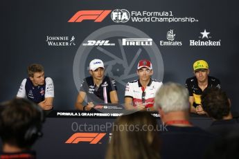 World © Octane Photographic Ltd. Formula 1 – Italian GP - FIA Drivers’ Press Conference. Williams Martini Racing - Sergey Sirotkin, Racing Point Force India - Esteban Ocon, Alfa Romeo Sauber F1 Team- Charles Leclerc and Renault Sport F1 Team – Nico Hulkenberg. Autodromo Nazionale di Monza, Monza, Italy. Thursday 30th August 2018.