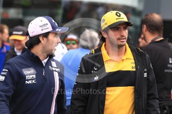 World © Octane Photographic Ltd. Formula 1 – Italian GP - Drivers Parade. Racing Point Force India VJM11 - Sergio Perez and Renault Sport F1 Team RS18 – Carlos Sainz. Autodromo Nazionale di Monza, Monza, Italy. Sunday 2nd September 2018.