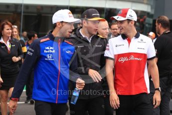 World © Octane Photographic Ltd. Formula 1 – Italian GP - Drivers Parade. Scuderia Toro Rosso STR13 – Pierre Gasly, McLaren MCL33 – Stoffel Vandoorne and Alfa Romeo Sauber F1 Team C37 – Charles Leclerc. Autodromo Nazionale di Monza, Monza, Italy. Sunday 2nd September 2018.