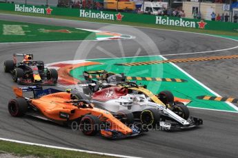 World © Octane Photographic Ltd. Formula 1 – Italian GP - Race. Alfa Romeo Sauber F1 Team C37 – Charles Leclerc, Renault Sport F1 Team RS18 – Nico Hulkenberg and McLaren MCL33 – Stoffel Vandoorne. Autodromo Nazionale di Monza, Monza, Italy. Sunday 2nd September 2018.