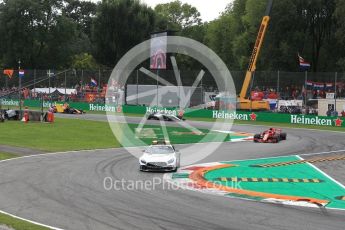 World © Octane Photographic Ltd. Formula 1 – Italian GP - Race. Scuderia Ferrari SF71-H – Kimi Raikkonen leads under the safety car. Autodromo Nazionale di Monza, Monza, Italy. Sunday 2nd September 2018.