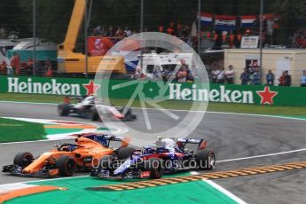 World © Octane Photographic Ltd. Formula 1 – Italian GP - Race. McLaren MCL33 – Fernando Alonso and Scuderia Toro Rosso STR13 – Pierre Gasly. Autodromo Nazionale di Monza, Monza, Italy. Sunday 2nd September 2018.