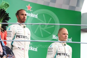 World © Octane Photographic Ltd. Formula 1 – Italian GP - Race - Podium. Mercedes AMG Petronas Motorsport AMG F1 W09 EQ Power+ - Lewis Hamilton and Valtteri Bottas. Autodromo Nazionale di Monza, Monza, Italy. Sunday 2nd September 2018.